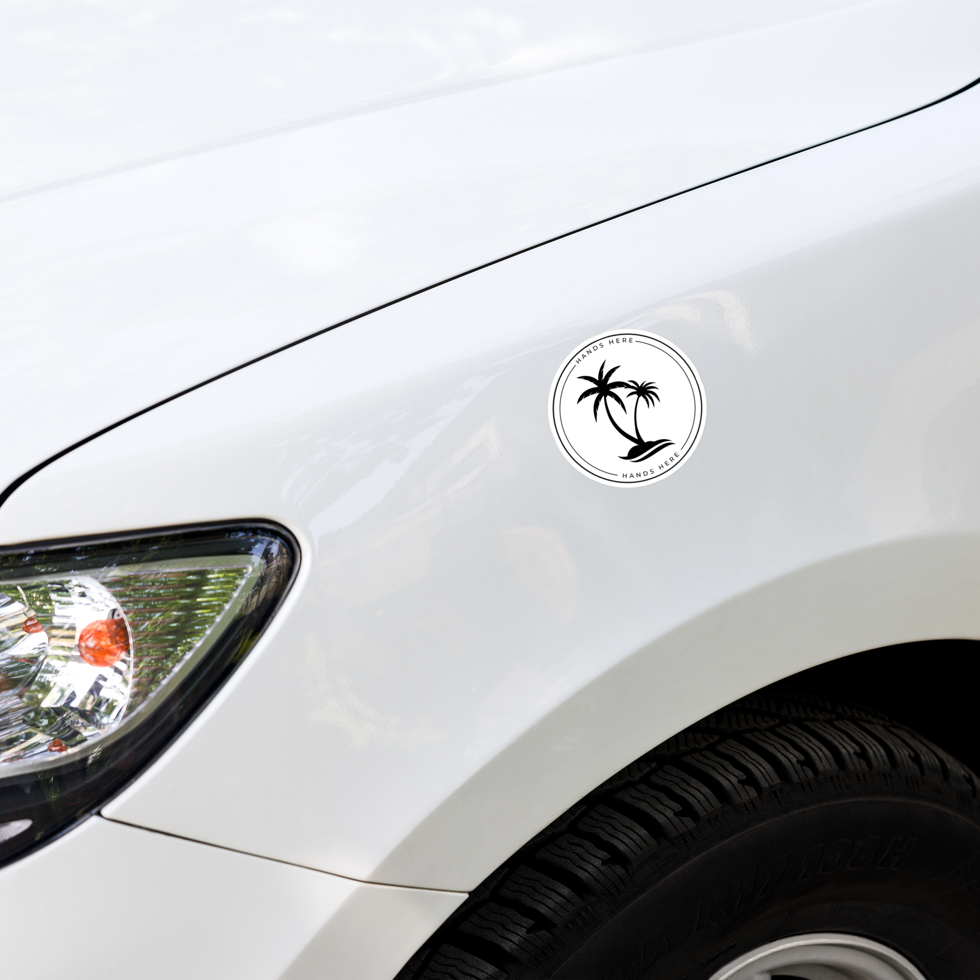 Magnet on front panel of white car